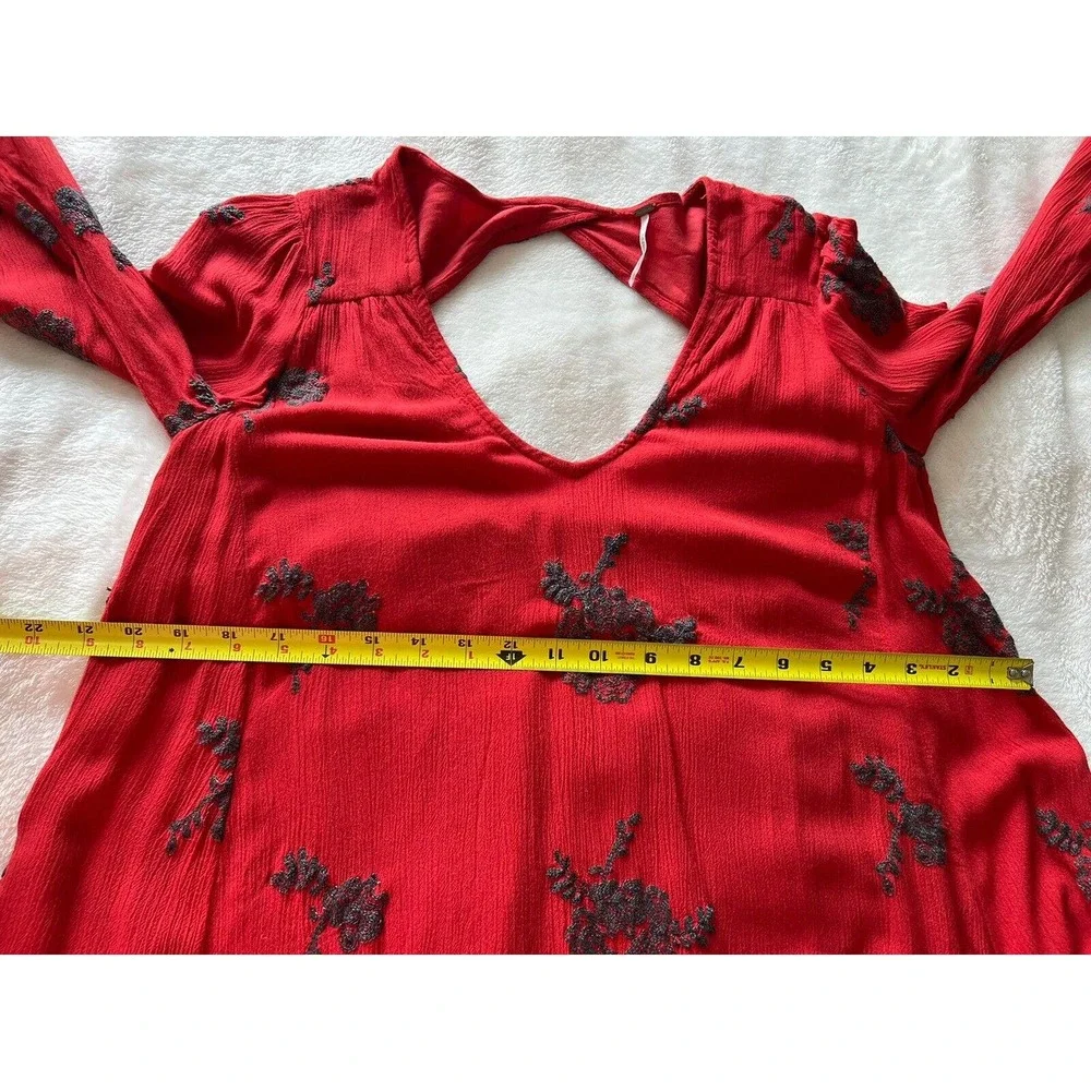 Free People Dress Women XS Red Austin Mini Embroidered Boho Lining Pullover - Picture 11 of 13